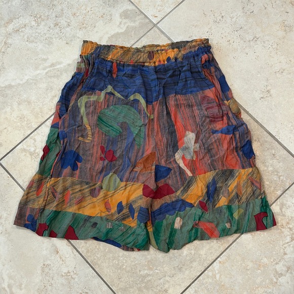 Vintage Karen Kane 2 Piece Set Women 4 Multicolor Shirt Shorts Art Rayon 90s USA - Picture 9 of 13